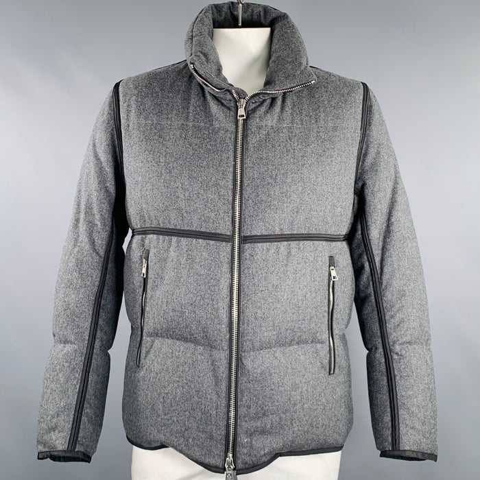 MONCLER Size XXXL Grey Quilted Wool Zip Up Jacket