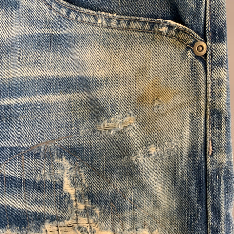 KZO Size 32 Blue Distressed Cotton Straight leg Jeans