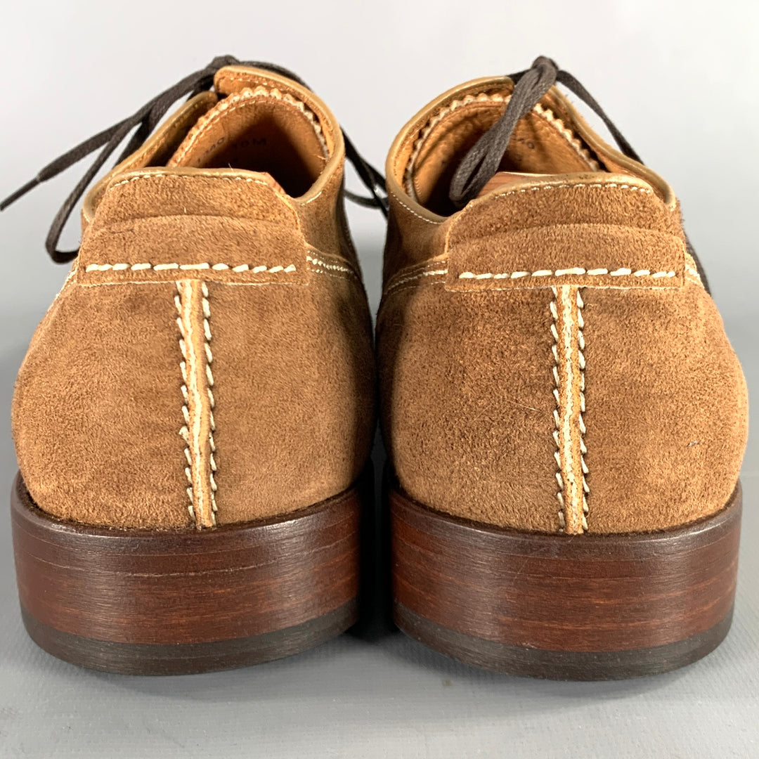 JOHNSTON & MURPHY Size 10 Brown Contrast Stitch Suede Wingtip Lace-Up Shoes