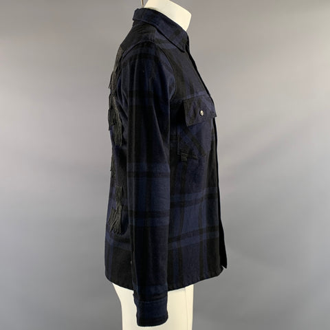 OFF WHITE SS2019 Size XS Blue Black Plaid Cotton Blend Button Up Long Sleeve Shirt