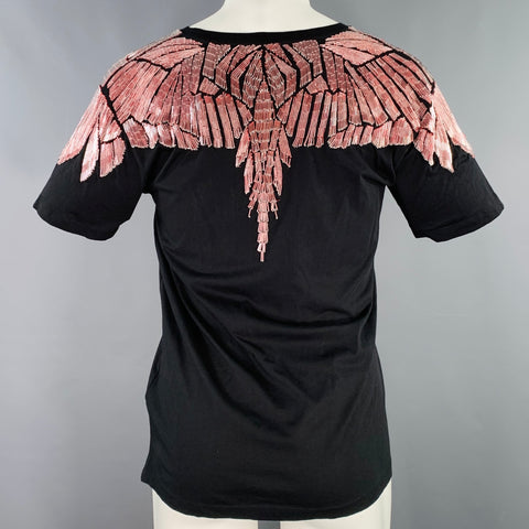 MARCELO BURLON Size XS Black Red Cotton Beaded Wings T-shirt
