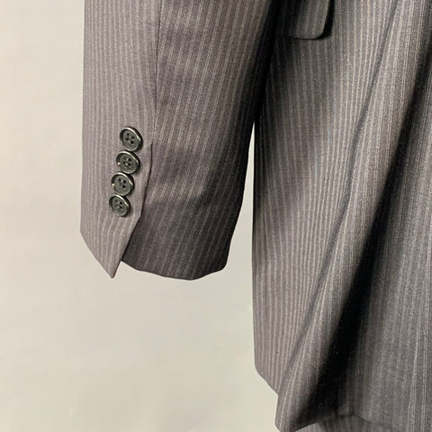 BURBERRY LONDON Size 44 Regular Black Grey Stripe Wool Notch Lapel Suit