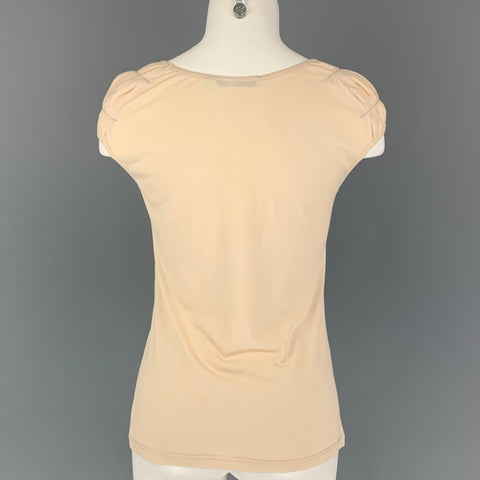 CHRISTIAN DIOR Size 8 Beige Silk Cotton Pleated Cap Sleeves Casual Top