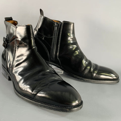 BROLETTO Size 11 Black Patent Leather Side Zipper Boots