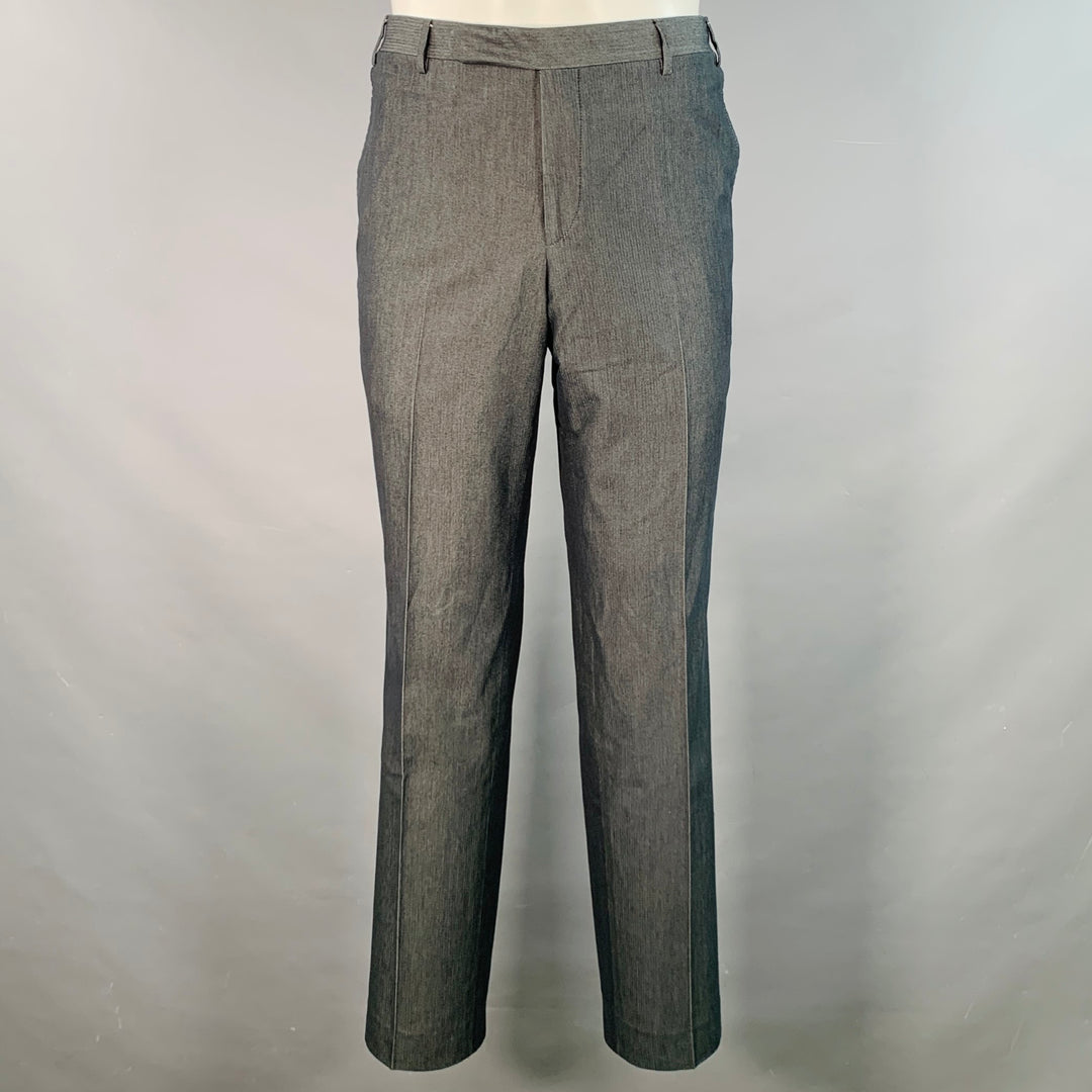 CORNELIANI Size 38 Grey Charcoal Herringbone Cotton Silk Peak Lapel Suit