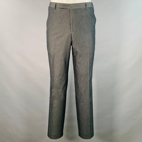 CORNELIANI Size 38 Grey Charcoal Herringbone Cotton Silk Peak Lapel Suit