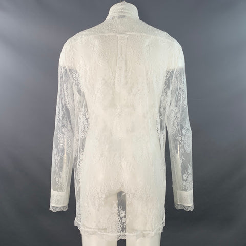 BURBERRY Size M White Lace Viscose Blend Bow Long Sleeve Shirt