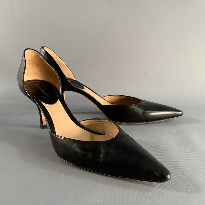 GIORGIO ARMANI Size 11.5 Black Leather D'Orsay Pumps