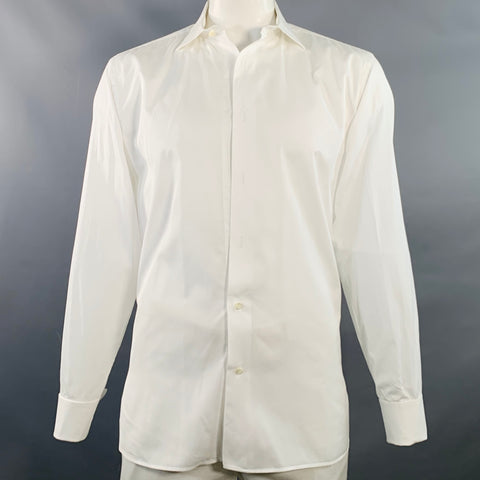 GUY ROVER Size L White Cotton Curved Cutaway Formal Long Sleeve Shirt