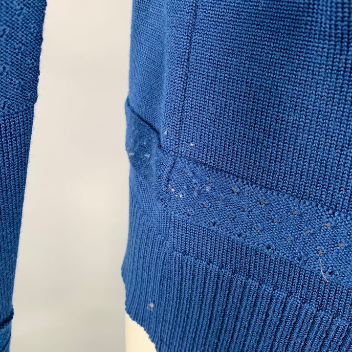 S.N.S HERNING Size M Blue Knit Stripe Wool Crew Neck Sweater