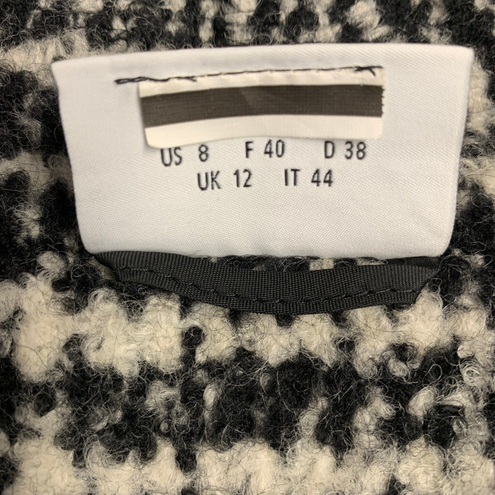 AKRIS Size 8 Black White Wool Blend Plaid Trench Coat