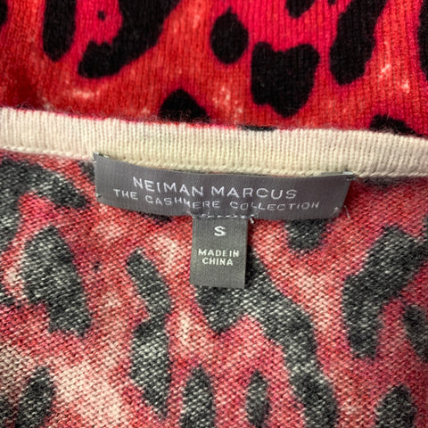 NEIMAN MARCUS Size S Red Black Cashmere Leopard Pullover Womens