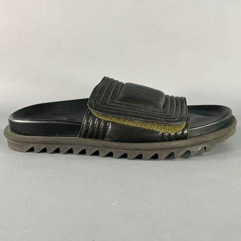 DRIES VAN NOTEN Size 8 Black Quilted Leather Slide Sandals