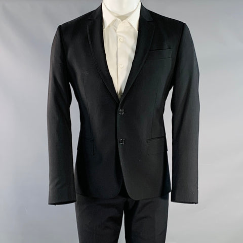 ROBERTO CAVALLI Taille 38 Costume en Laine Vierge Noire à Revers Crantés