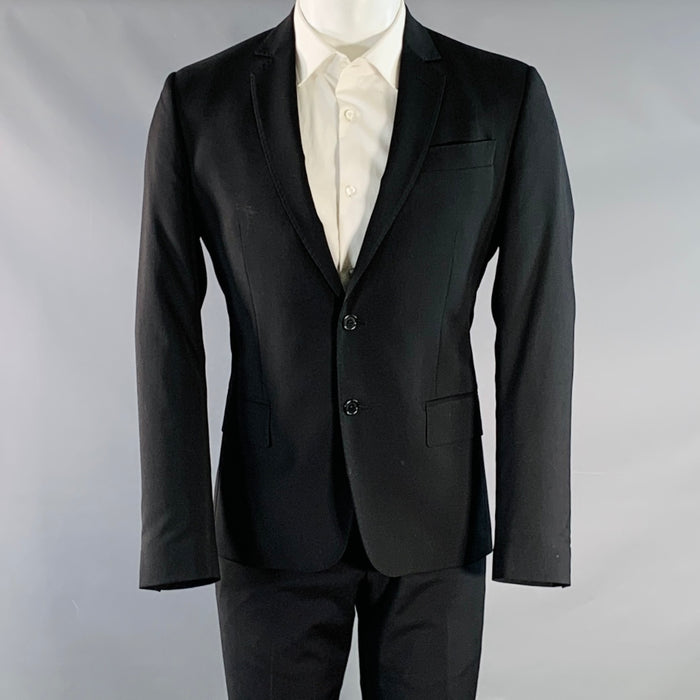 ROBERTO CAVALLI Size 38 Black Virgin Wool Notch Lapel Suit