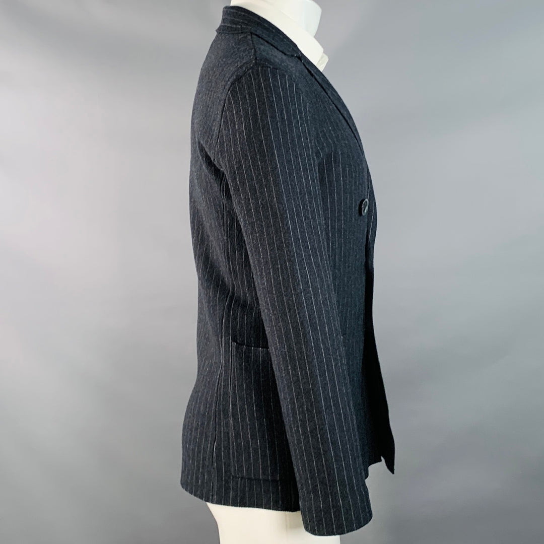 EMPORIO ARMANI Size S Regular Charcoal Grey Stripe Double Breasted Notch Lapel Sport Coat