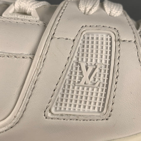 LOUIS VUITTON Size 11.5 White Mixed Materials Leather Lace Up Sneakers