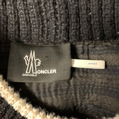 MONCLER Size L Cream Multi Color Knit Wool Mock Neck Sweater