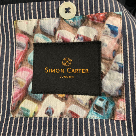 SIMON CARTER Size 38 Navy White Stripe Cotton Notch Lapel Sport Coat