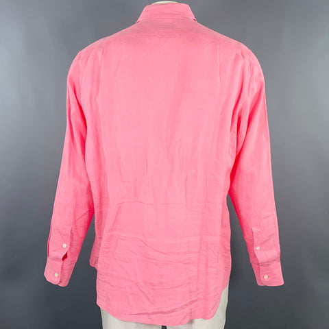 RALPH LAUREN Size L Pink Linen One pocket Long Sleeve Shirt