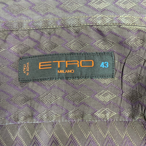 ETRO Size L Brown Purple Geometric Cotton Button Up Long Sleeve Shirt