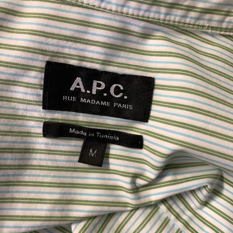 A.P.C. Size M Green White & Blue Stripe Cotton Button Up Long Sleeve Shirt