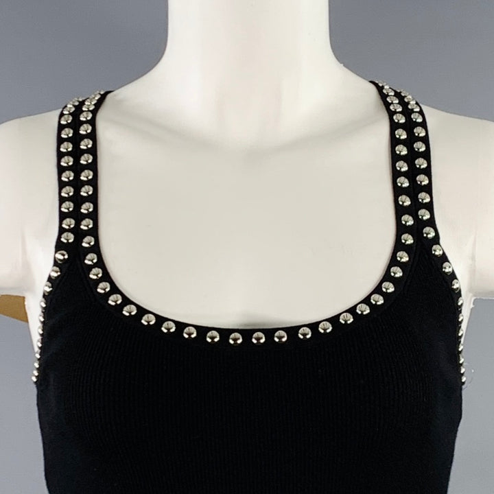 MICHAEL KORS COLLECTION Size S Black Silver Viscose Blend Rib Knit Studded Tank Casual Top