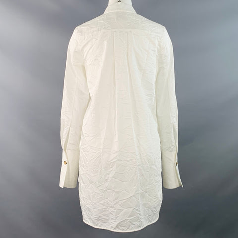KHAITE Size S Cream Cotton Blend Wrinkled Contrast Stitch Button Up Shirt