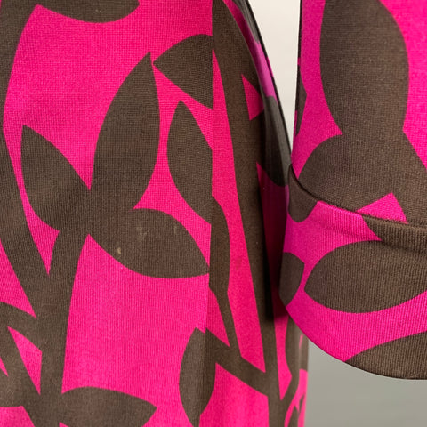 DIANE VON FURSTENBERG Size M Brown Magenta Silk Abstract Floral Wrap Dress