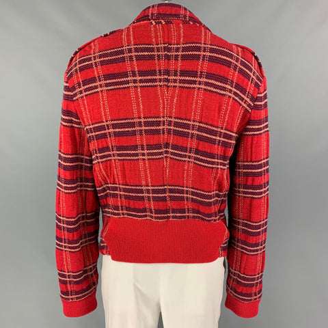 MARC by MARC JACOBS Size XL Red Navy Plaid Wool Biker Jacket
