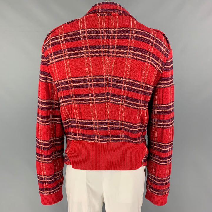MARC by MARC JACOBS Size XL Red Navy Plaid Wool Biker Jacket