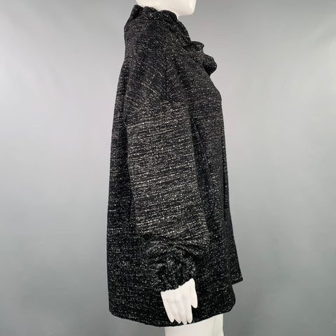 MARNI Size 8 Black White Wool Blend Woven Ruched Zip Up Coat