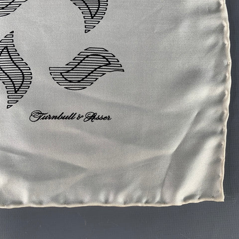 TURNBULL & ASSER Cream Black Abstract Paisley Silk Pocket Square
