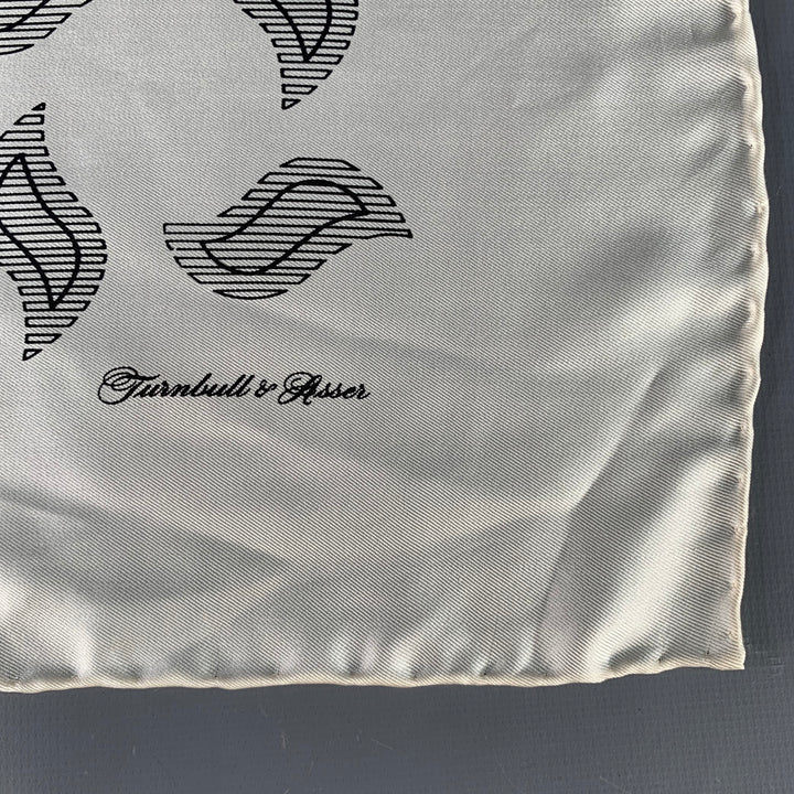 TURNBULL & ASSER Cream Black Abstract Paisley Silk Pocket Square