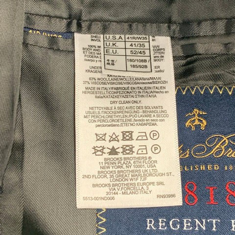 BROOKS BROTHERS Size 41 Regular Grey Charcoal Wool Regent Fit Notch Lapel Suit
