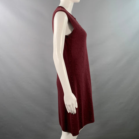 BALENCIAGA Size 8 Burgundy Wool Blend Knit Sleeveless Textured Knee Length Dress