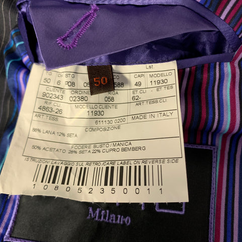 ETRO MILANO Chest Size 40 Navy Purple Pinstripe Wool Silk Sport Coat