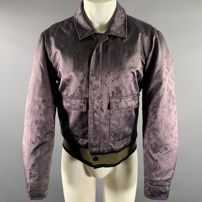 HAIDER ACKERMANN Taille M Blouson Bomber Jacquard Soie Violet Vert