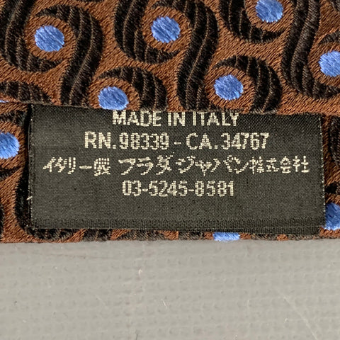PRADA Brown Blue Polka Dot Silk Skinny Tie