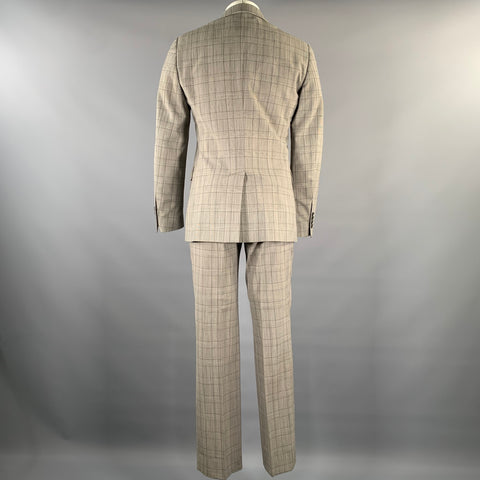 JOHN VARVATOS Size 38 Grey Plaid Wool Blend Notch Lapel Suit