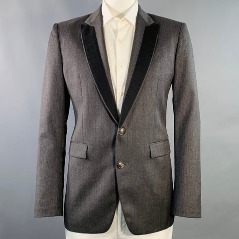 VIKTOR & ROLF Size 42 Regular Black Charcoal Wool Peak Lapel Sport Coat