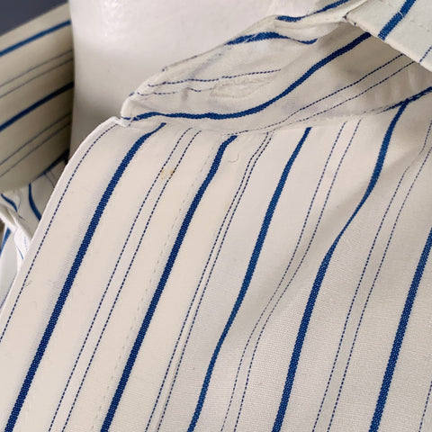 TURNBULL & ASSER Vintage Size L White Blue Stripe Cotton French Cuff Long Sleeve Shirt