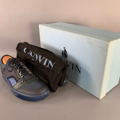 LANVIN Pointure 8 BDB1 Baskets basses en cuir color block noir et bleu marine