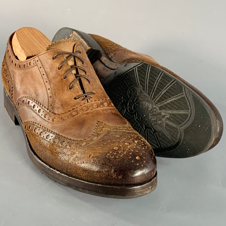 PAUL SMITH Size 9 Brown Distressed Leather Wingtip Oxford Lace-Up Shoes