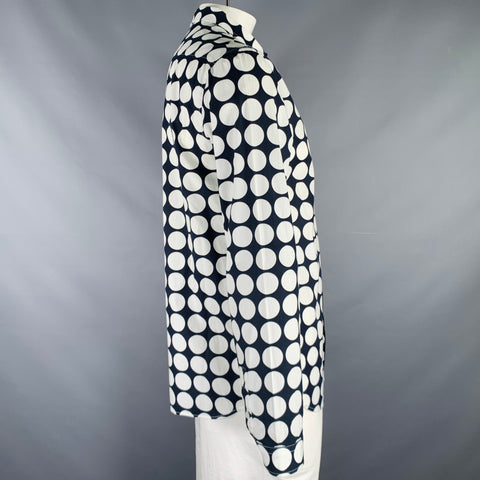 PIERRE BALMAIN Size L Navy White Polka Dot Cotton Long Sleeve Shirt