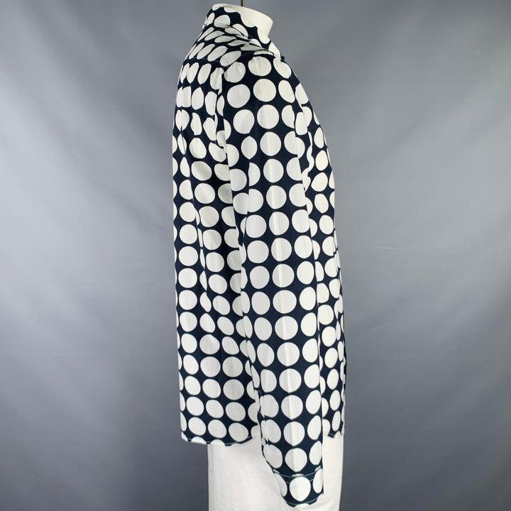 PIERRE BALMAIN Size L Navy White Polka Dot Cotton Long Sleeve Shirt