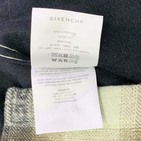 GIVENCHY Size L Green Black Plaid Monogram Wool Long Sleeve Shirt Jacket