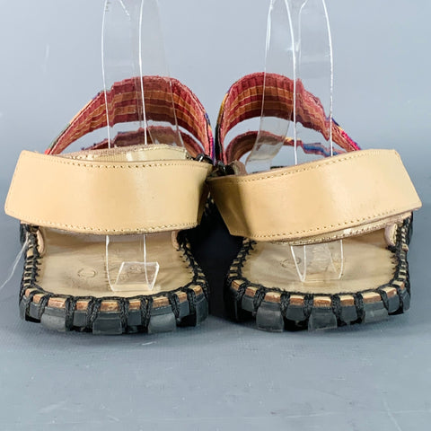 VALENTINO Size 9 Tan Multi Color Embroidery Leather Straps Sandals