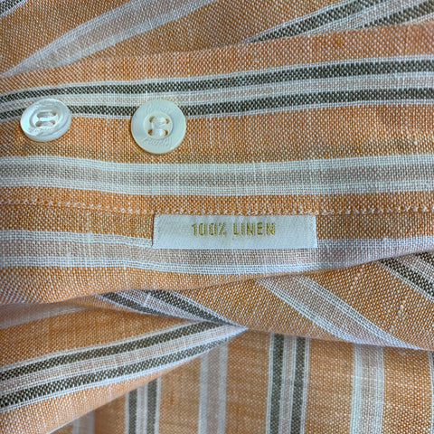 BRIONI Size L Orange Stripe Linen Button Up Long Sleeve Shirt