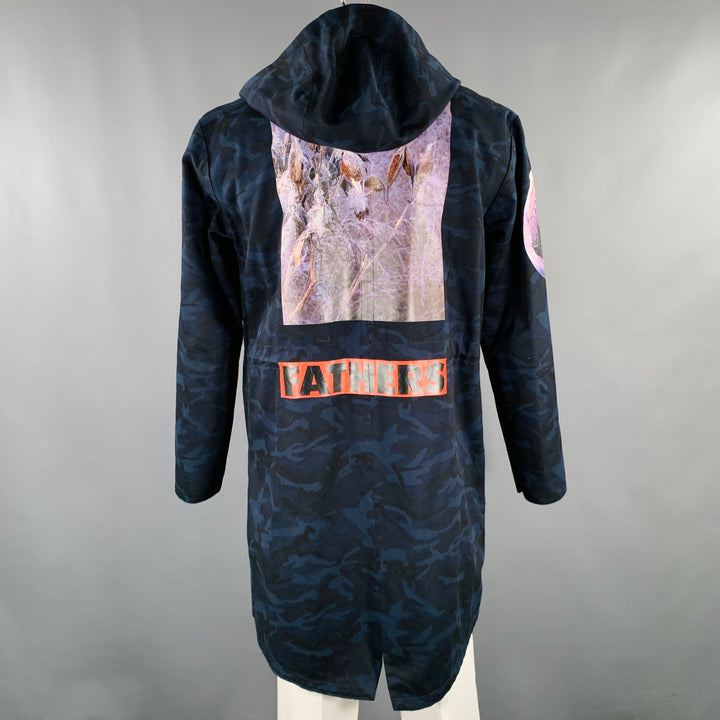 RAF SIMONS Size 42 Navy Black Camo Cotton Hooded Coat